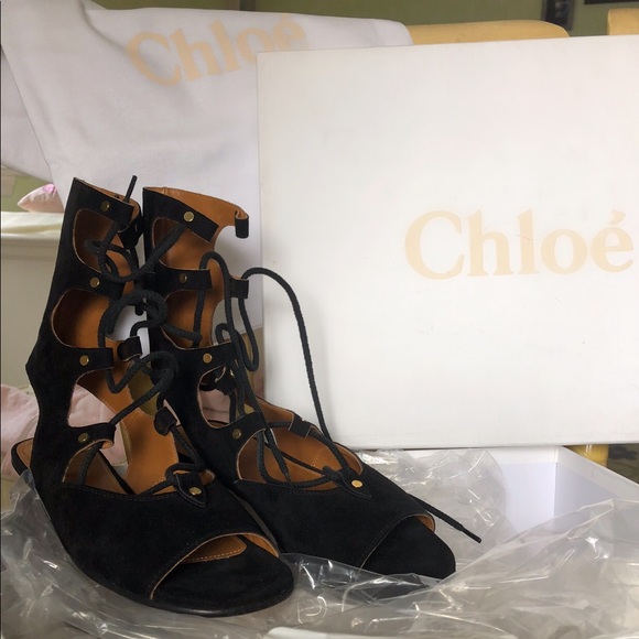Chloe Shoes - CHLOÉ black suede gladiator sandals